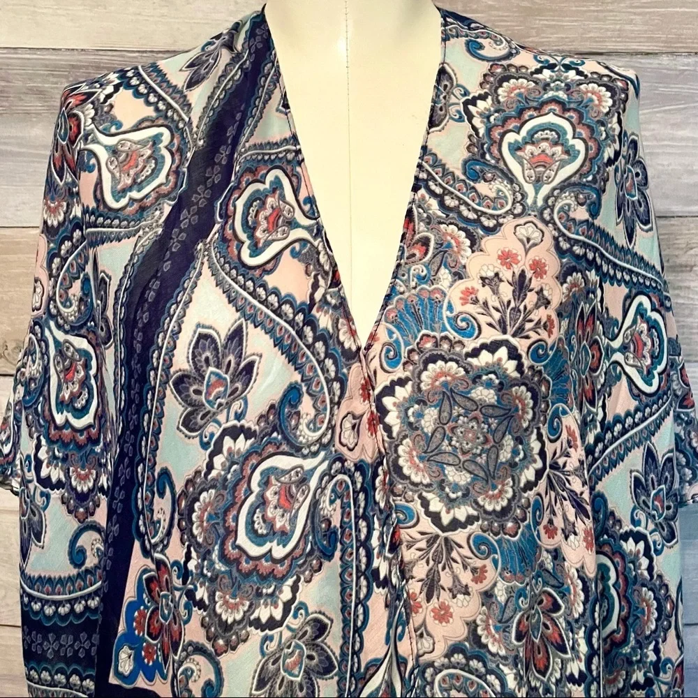 Blue paisley Jacobean floral ruana cover up OS - Picture 1 of 6